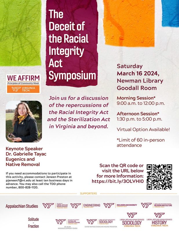 The Deceit of the Racial Integrity Act Symposium March 16, 2024